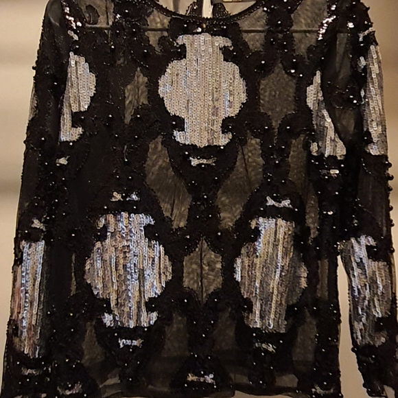 Beautiful shear long sleeve top with silver detailing. - Picture 5 of 6